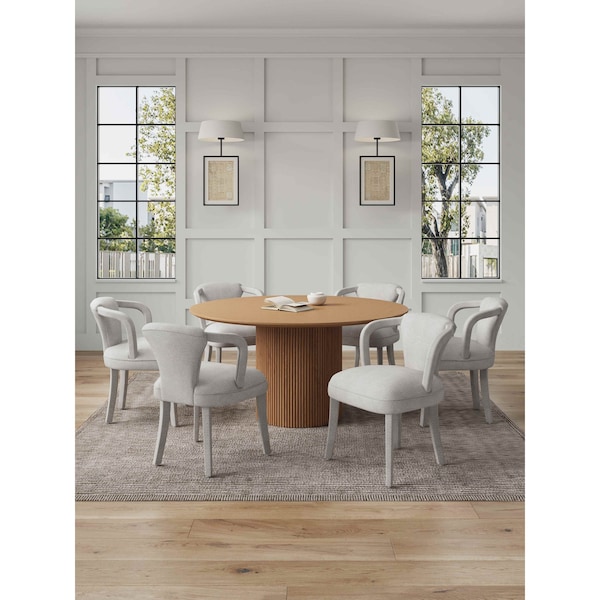 Manhattan Comfort 7-Piece Hathaway 59.05 Round Dining Set in Natural with 6 Flor Dining Chairs in Silver Lining 6-DT05DC088AR-NASL - main